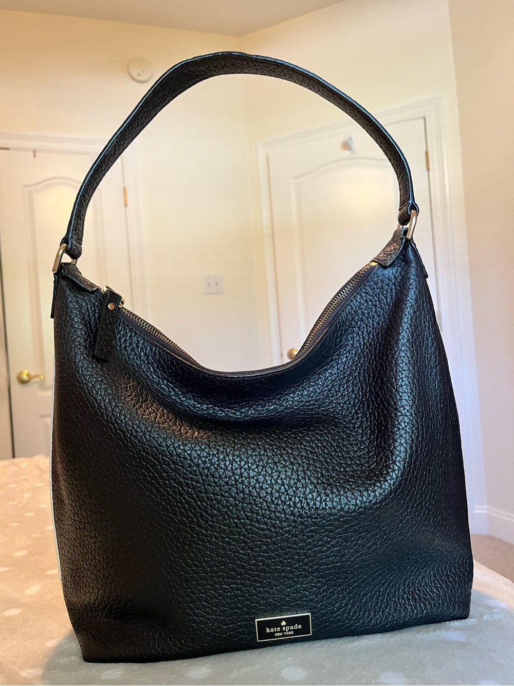 Classic Kate Spade Black Pebbled Leather Shoulder Hobo Bag